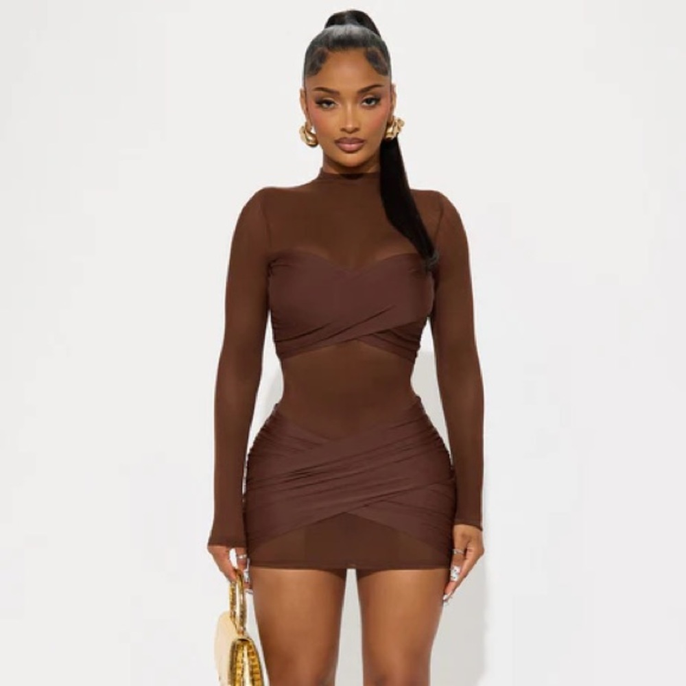 Fashionnova Brown Wrap Dress